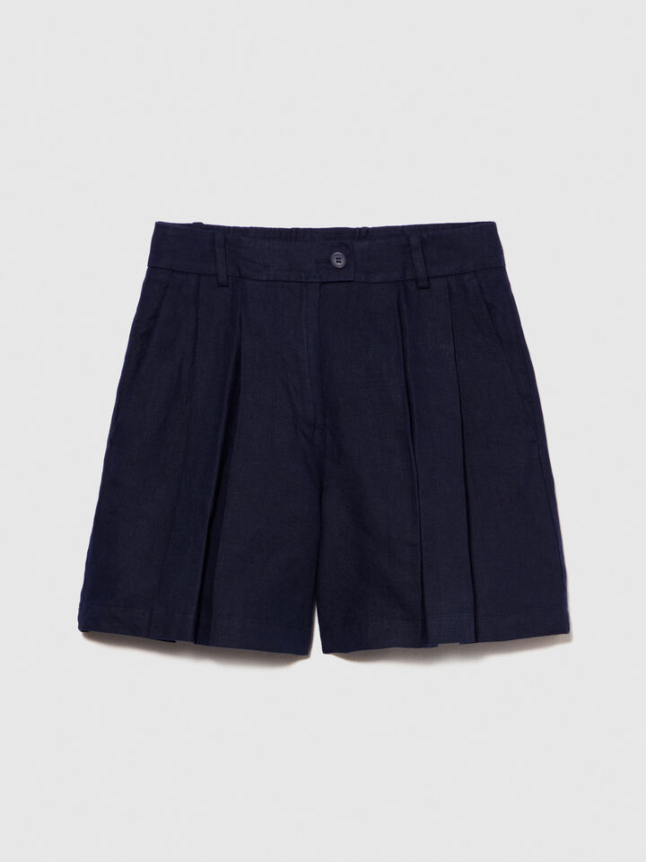 100% linen shorts - women's shorts - Dark Blue | Sisley image number 6
